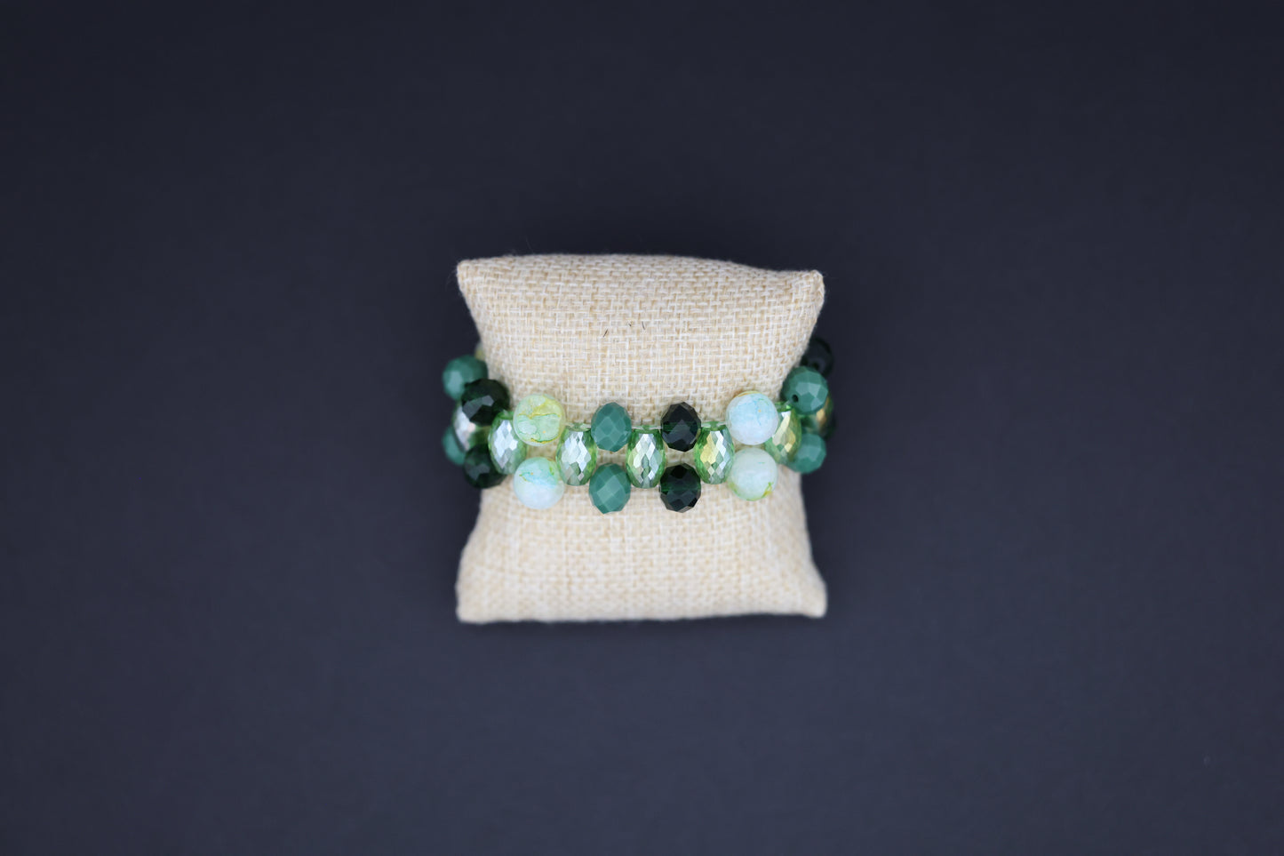 Green Crystal and Glass Bead Bracelet