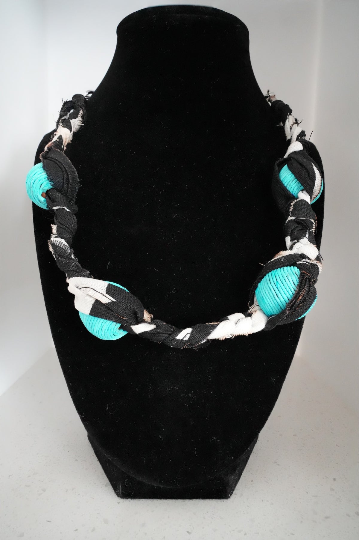 Western Bandana Necklace with Teal Fabric Beads
