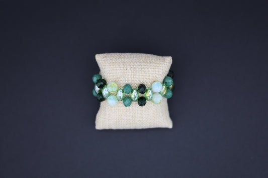 Green Crystal and Glass Bead Bracelet